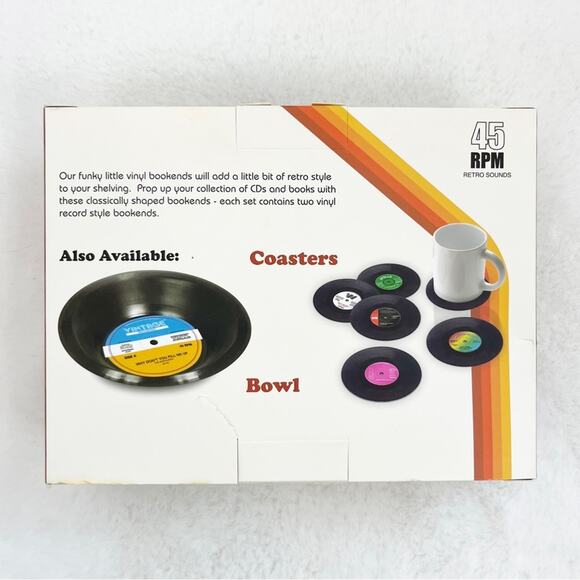 Set of 2 Vinyl Record Bookends Vintage Aesthetic New In Box - Picture 7 of 7